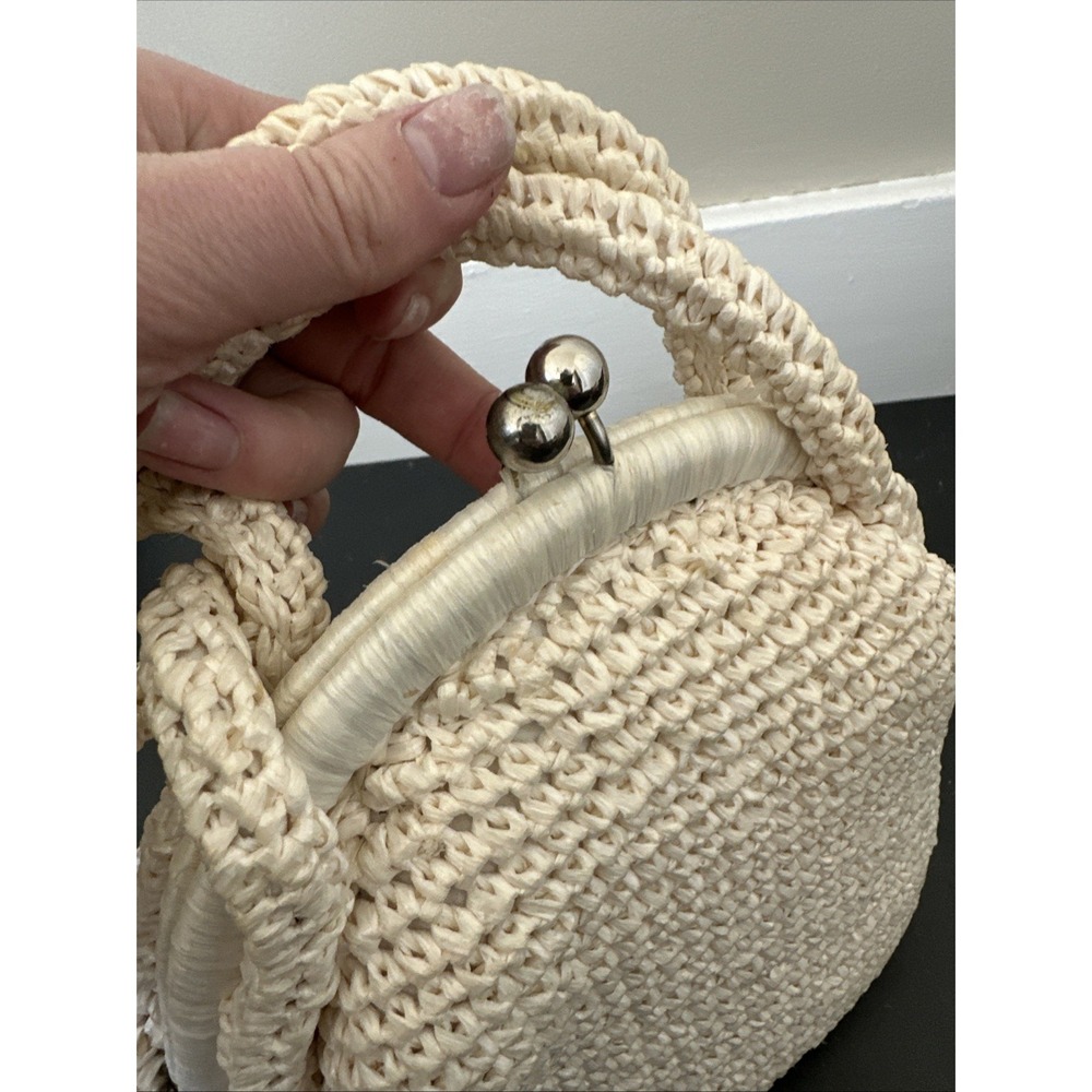 VTG 60s Magid Made In Japan Raffia Floral Embroidered Pinup Boho Handbag Purse - Picture 5 of 16
